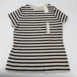 NWT A New Day Womens XXL Striped Ribbed Short Sleeve T-Shirt Cream Black M9P8KL